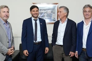 Frigerio, Pullaro, Macri y De Andreis, en Casa de Gobierno. Una de varias reuniones que tuvieron lugar el viernes.