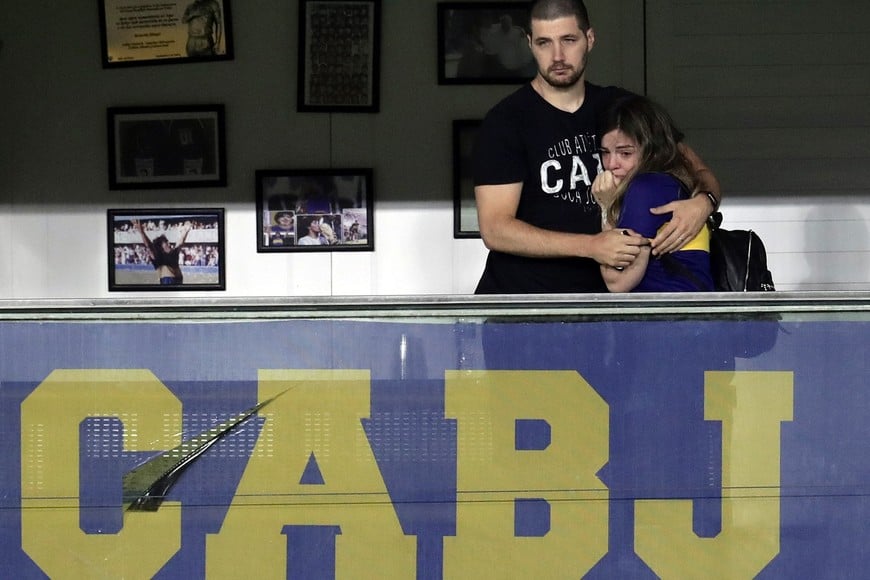 Soccer Football - Copa Diego Maradona - Boca Juniors v Newell's Old Boys - Estadio La Bombonera, Buenos Aires, Argentina - November 29, 2020 Dalma Maradona, Diego Maradona's daughter in her father's box after the match Pool via REUTERS/Alejandro Pagni