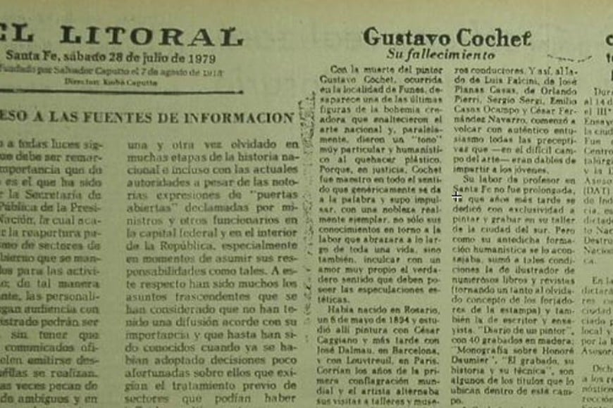 La necrológica de El Litoral tras la muerte del pintor. Foto: Archivo