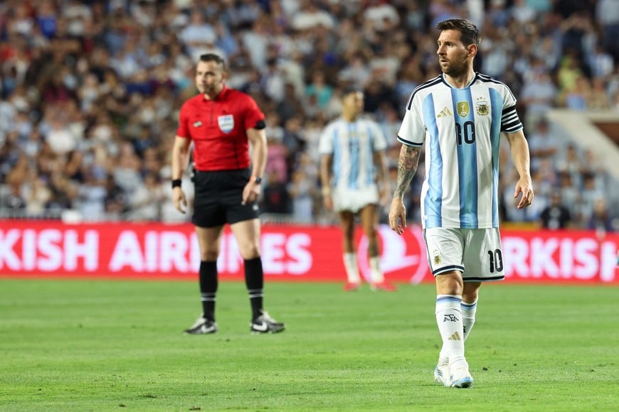 Jun 9, 2026; Auburn, Alabama, USA; Argentina forward Lionel Messi (10) looks on during the second half against Iceland during a Road to 26 men's international friendly at Jordan-Hare Stadium. Mandatory Credit: John Reed-Imagn Images