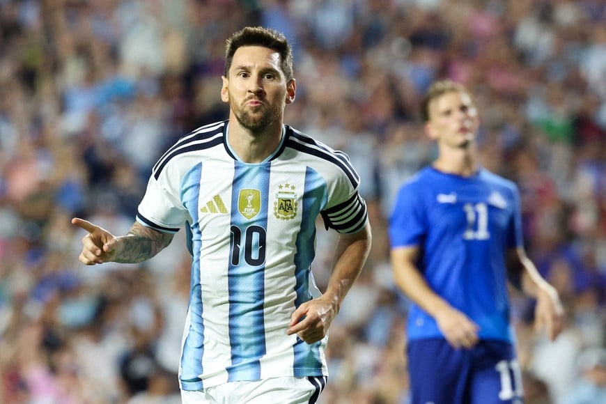 Jun 9, 2026; Auburn, Alabama, USA; Argentina forward Lionel Messi (10) celebrates after scoring a goal during the second half against Iceland during a Road to 26 men's international friendly at Jordan-Hare Stadium. Mandatory Credit: John Reed-Imagn Images TPX IMAGES OF THE DAY