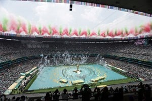(260611) -- CIUDAD DE MEXICO, 11 junio, 2026 (Xinhua) -- Imagen del 11 de junio de 2026 de la ceremonia de inauguración de la Copa Mundial de la FIFA 2026, celebrada en el simbólico Estadio Azteca o Estadio Ciudad de México, en la Ciudad de México, capital de México. (Xinhua/Francisco Cañedo) (rtg) (ah) (vf)