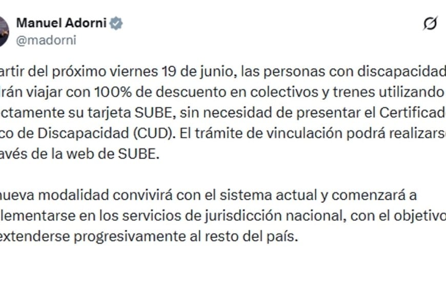 El jefe de Gabinete, Manuel Adorni, lo anunció en sus redes