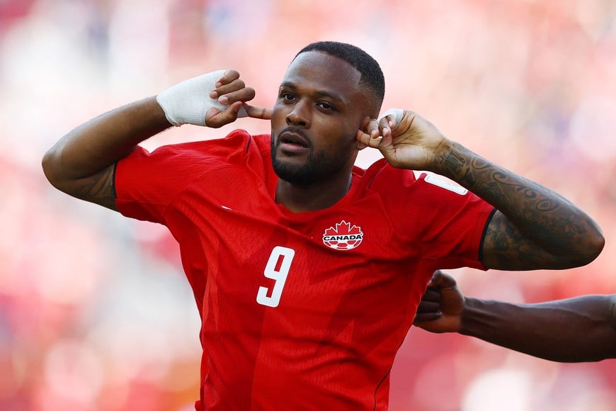 Soccer Football - FIFA World Cup 2026 - Group B - Canada v Bosnia and Herzegovina - Toronto Stadium, Toronto, Canada - June 12, 2026
Canada's Cyle Larin celebrates scoring their first goal REUTERS/Claudia Greco