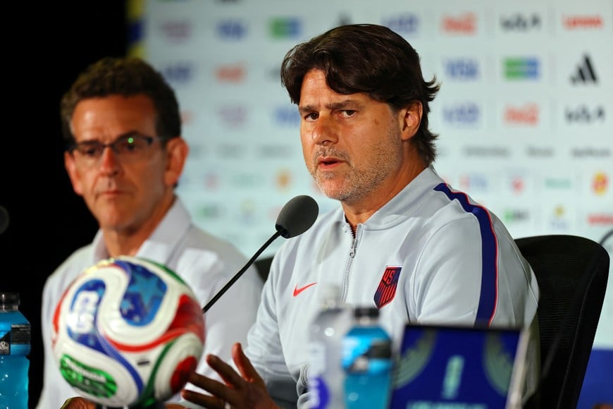 Soccer Football - FIFA World Cup 2026 - United States Press Conference - Los Angeles Stadium, Inglewood, California, U.S. - June 11, 2026
U.S. coach Mauricio Pochettino during the press conference REUTERS/Daniel Cole