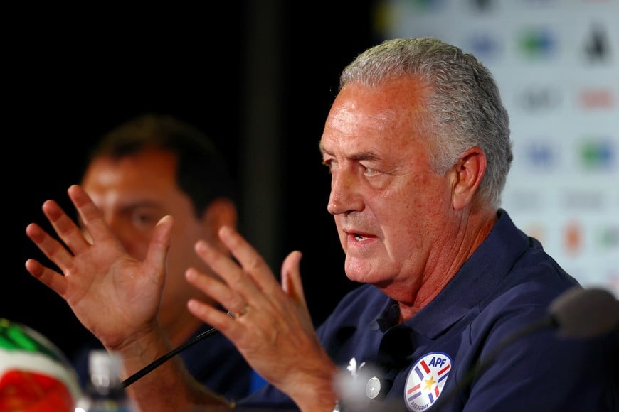 Soccer Football - FIFA World Cup 2026 - Paraguay Press Conferences - Los Angeles Stadium, Inglewood, California, U.S. - June 11, 2026
Paraguay coach Gustavo Alfaro during the press conference REUTERS/Matthew Childs