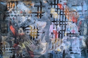 "Punto de Partida ¿Cómo ordenar el caos sin perder el sentido?", obra de Raúl Cerutti. Técnica: mixta sobre papel monolúcido.