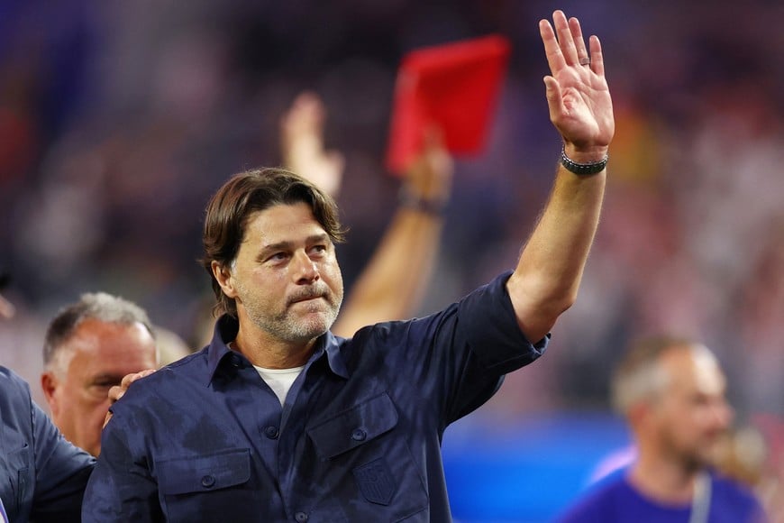 Soccer Football - FIFA World Cup 2026 - Group D - United States v Paraguay - Los Angeles Stadium, Inglewood, California, U.S. - June 12, 2026
U.S. coach Mauricio Pochettino celebrates after the match REUTERS/Lisi Niesner