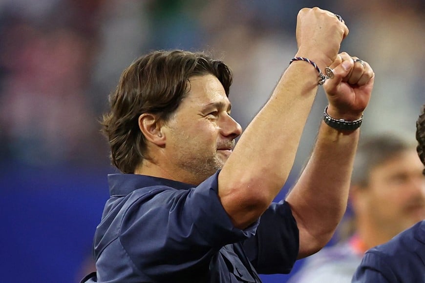 Soccer Football - FIFA World Cup 2026 - Group D - United States v Paraguay - Los Angeles Stadium, Inglewood, California, U.S. - June 12, 2026
U.S. coach Mauricio Pochettino celebrates after the match REUTERS/Lisi Niesner