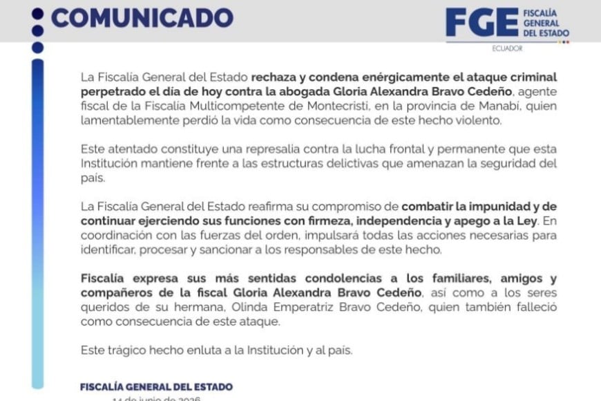 La institución rechazó y condenó "enérgicamente" el ataque criminal contra la agente fiscal.