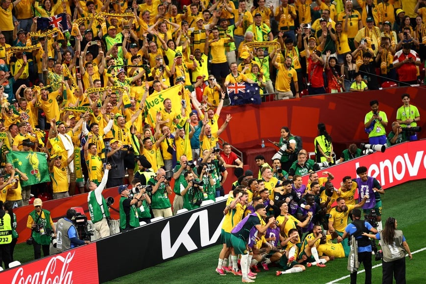 Soccer Football - FIFA World Cup 2026 - Group D - Australia v Turkey - BC Place, Vancouver, Canada - June 13, 2026
Australia players celebrate after the match REUTERS/Agustin Marcarian