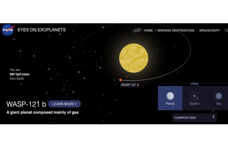 WASP-121b orbita muy cerca de su estrella anfitriona.