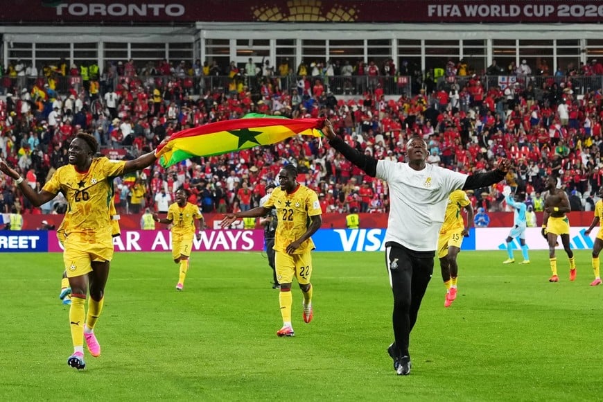 Soccer Football - FIFA World Cup 2026 - Group L - Ghana v Panama - Toronto Stadium, Toronto, Canada - June 17, 2026
Ghana's Marvin Senaya and teammates celebrate after the match IMAGN IMAGES via Reuters/Kevin Sousa