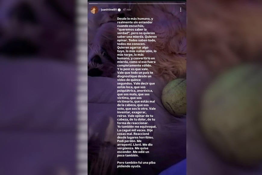 El descargo de Juana en redes sociales.