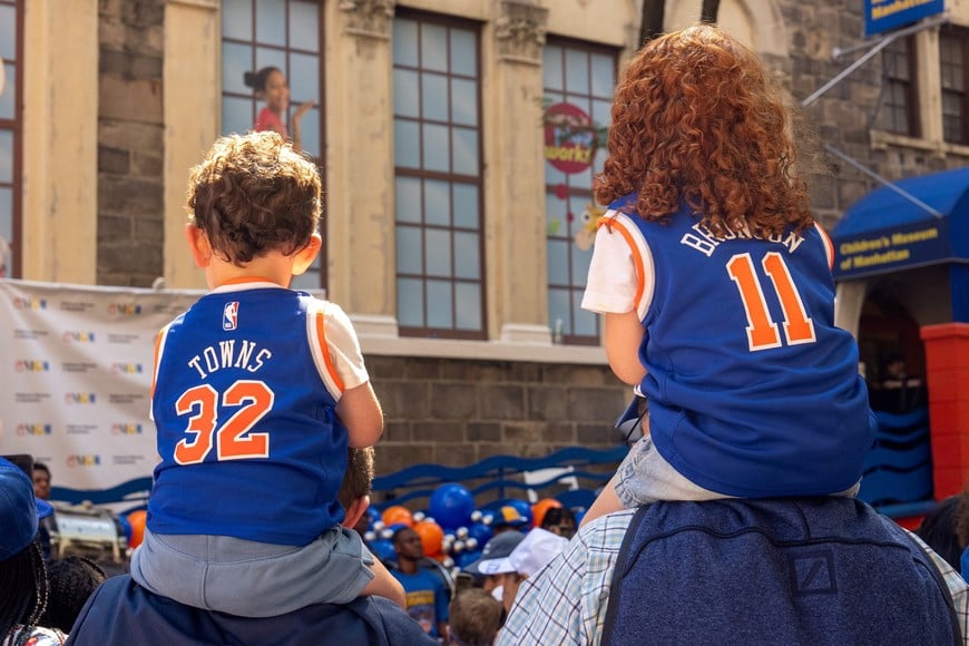 Guardians and children gather to celebrate the championship win by the NY Knicks at the Children's Museum of Manhattan in New York City, U.S., June 17, 2026. REUTERS/David Dee Delgado