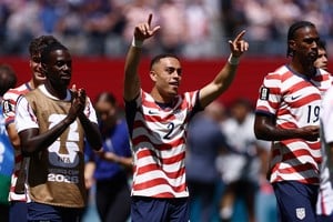 Soccer Football - FIFA World Cup 2026 - Group D - United States v Australia - Seattle Stadium, Seattle, Washington, U.S. - June 19, 2026
Sergino Dest of the U.S. celebrates teammates after the match REUTERS/Lee Smith