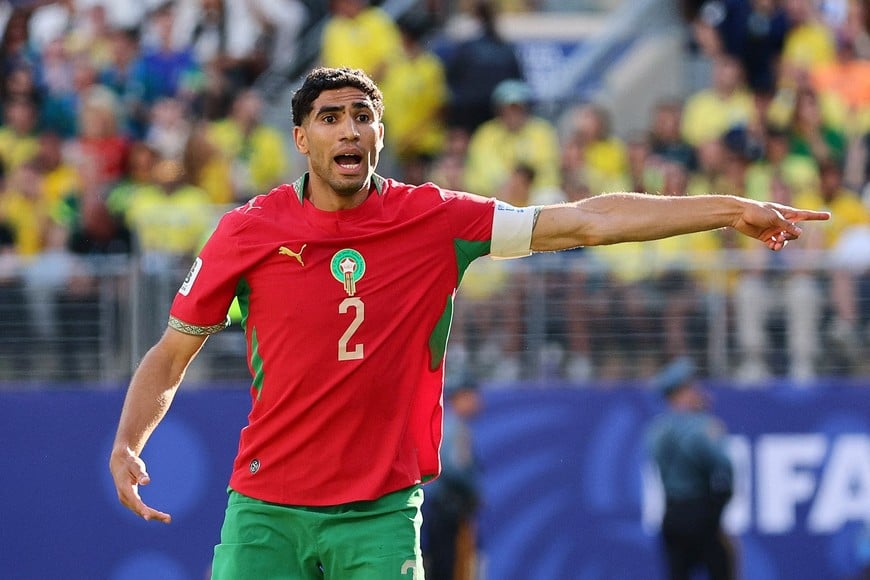 Soccer Football - FIFA World Cup 2026 - Group C - Brazil v Morocco - New York/New Jersey Stadium, East Rutherford, New Jersey, U.S. - June 13, 2026
Morocco's Achraf Hakimi reacts IMAGN IMAGES via Reuters/Caean Couto