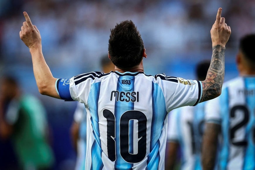 Soccer Football - FIFA World Cup 2026 - Group J - Argentina v Algeria - Kansas City Stadium, Kansas City, Missouri, U.S. - June 16, 2026
Argentina's Lionel Messi celebrates scoring their first goal REUTERS/Claudia Greco TPX IMAGES OF THE DAY SEARCH "WORLD CUP DAILY ONE" FOR THIS STORY. SEARCH "WIDER IMAGE" FOR ALL STORIES.