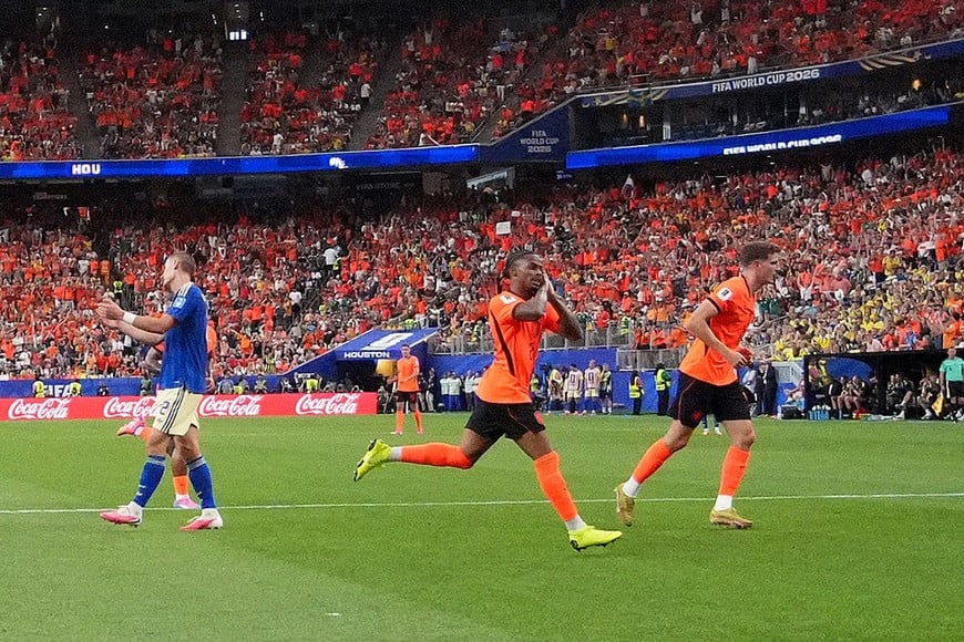 Soccer Football - FIFA World Cup 2026 - Group F - Netherlands v Sweden - Houston Stadium, Houston, Texas, U.S. - June 20, 2026
Netherlands' Crysencio Summerville celebrates scoring their fifth goal REUTERS/Annegret Hilse