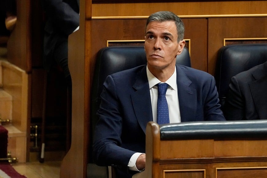 Spain's Prime Minister Pedro Sanchez attends a meeting between Pope Leo XIV and the members of the Spanish Parliament, at the Congress of Deputies, in Madrid, Spain, June 8, 2026. Alessandra Tarantino/Pool via REUTERS
