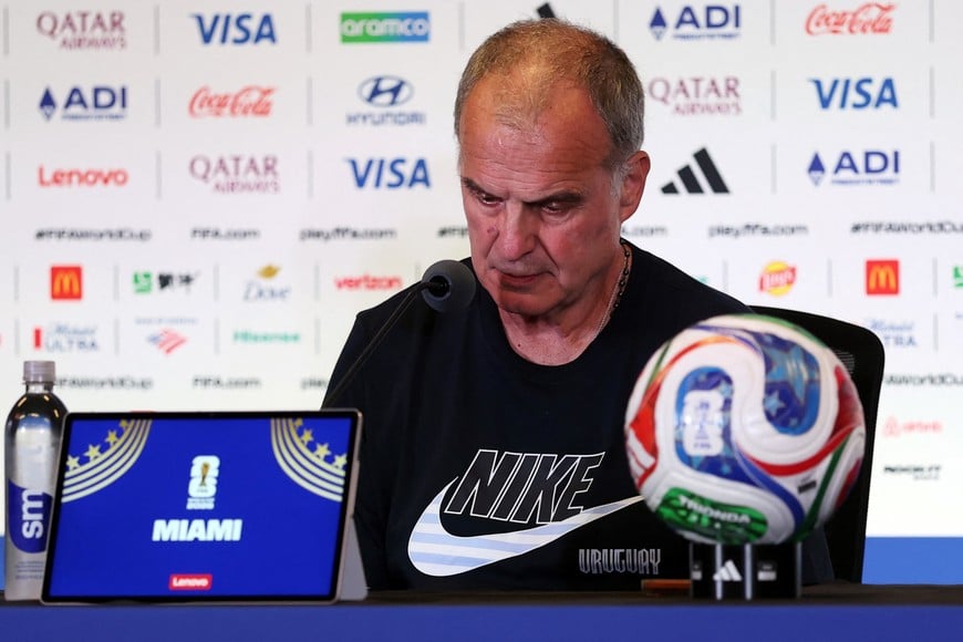 Soccer Football - FIFA World Cup 2026 - Uruguay Press Conference - Miami Stadium, Miami Gardens, Florida, U.S. - June 20, 2026
Uruguay coach Marcelo Bielsa during the press conference REUTERS/Paul Childs