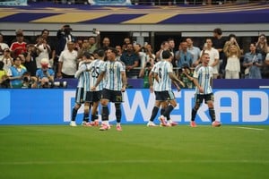 El festejo de gol de Argentina tras el 1 a 0 ante Austria. Crédito: Fernando Nicola