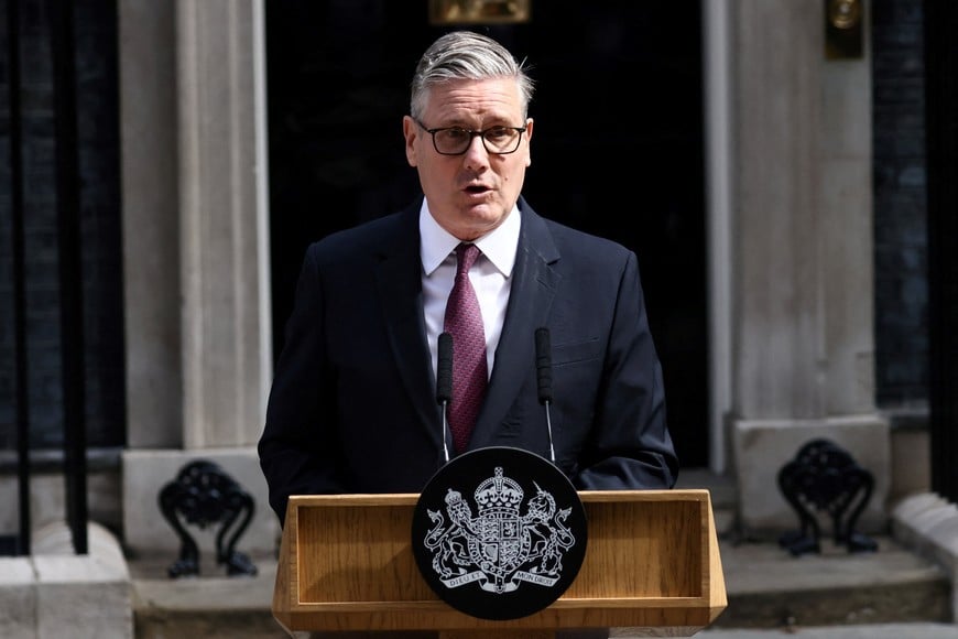 British Prime Minister Keir Starmer announces the timeline for his resignation, following Andy Burnham's decisive victory last week in the Makerfield by-election, outside 10 Downing Street, in London, Britain, June 22, 2026. REUTERS/Jack Taylor