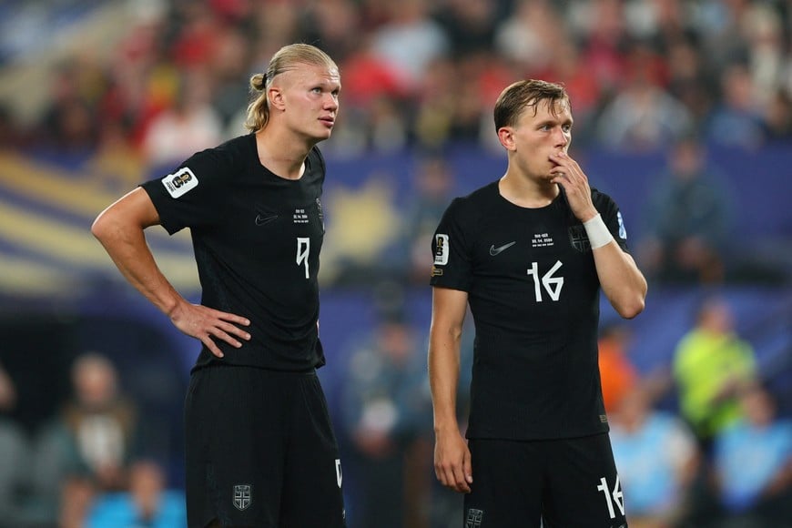 Soccer Football - FIFA World Cup 2026 - Group I - Norway v Senegal - New York/New Jersey Stadium, East Rutherford, New Jersey, U.S. - June 22, 2026
Norway's Erling Haaland and Marcus Holmgren Pedersen IMAGN IMAGES via Reuters/Caean Couto