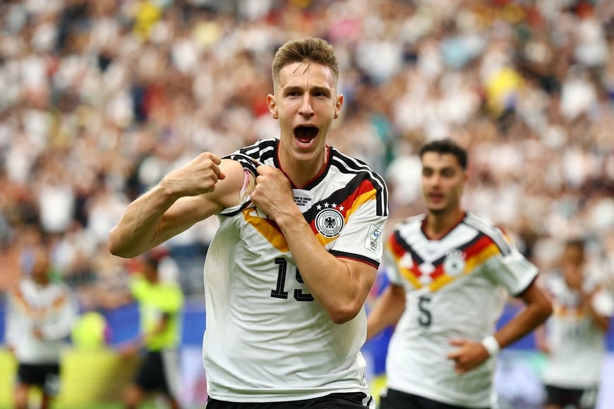 Soccer Football - FIFA World Cup 2026 - Group E - Germany v Curacao - Houston Stadium, Houston, Texas, U.S. - June 14, 2026
Germany's Nico Schlotterbeck celebrates scoring their second goal REUTERS/Phil Noble