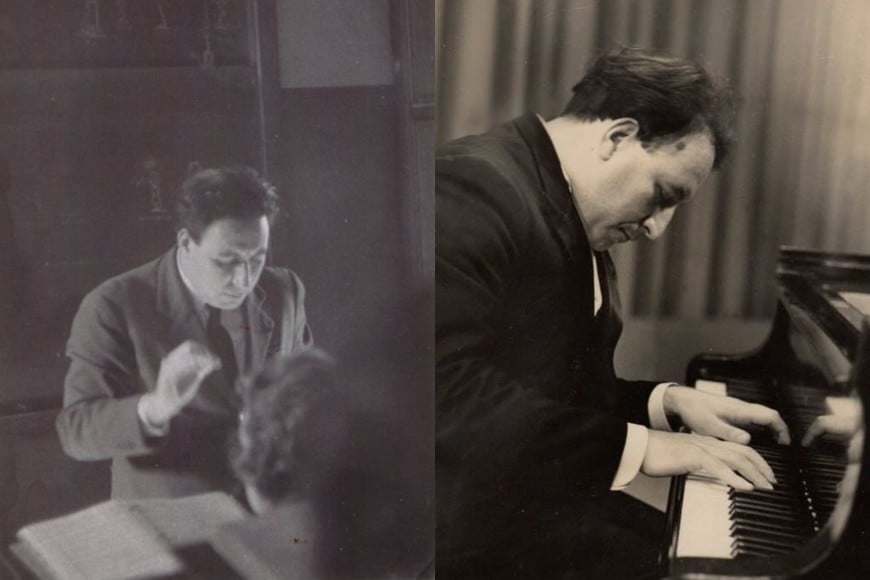 Virtú Maragno: dirigiendo un ensanble coral, y al piano.