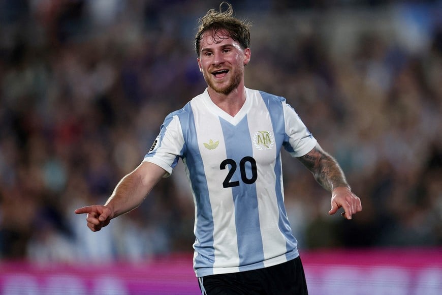 FILE PHOTO: Soccer Football - World Cup - South American Qualifiers - Argentina v Brazil - Estadio Mas Monumental, Buenos Aires, Argentina - March 25, 2025
Argentina's Alexis Mac Allister celebrates scoring their third goal REUTERS/Agustin Marcarian/File Photo