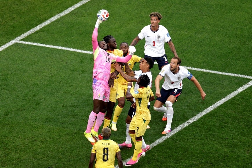 Soccer Football - FIFA World Cup 2026 - Group L - England v Ghana - Boston Stadium, Foxborough, Massachusetts, U.S. - June 23, 2026
Ghana's Benjamin Asare punches the ball clear from a corner kick REUTERS/Pilar Olivares