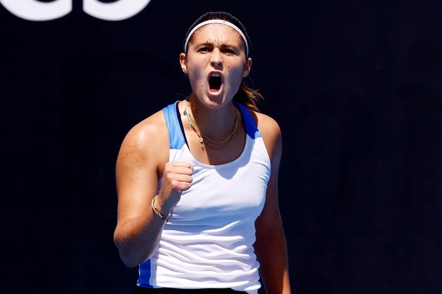 Tennis - Australian Open - Melbourne Park, Melbourne, Australia - January 14, 2025
Argentina's Julia Riera reacts during her first round match against Brazil's Beatriz Haddad Maia REUTERS/Kim Kyung-Hoon