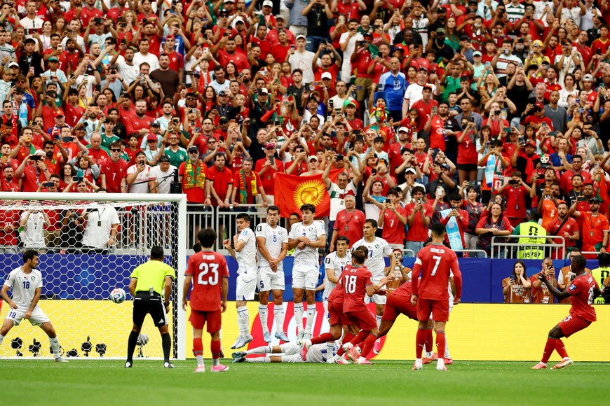 Soccer Football - FIFA World Cup 2026 - Group K - Portugal v Uzbekistan - Houston Stadium, Houston, Texas, U.S. - June 23, 2026
Portugal's Nuno Mendes scores their second goal from a free kick REUTERS/Phil Noble     TPX IMAGES OF THE DAY