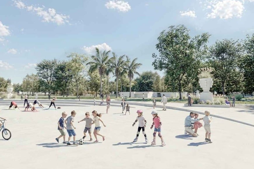 Render 2. Fuera del verano, la pileta será un playón para actividades recreativas. Foto: Gentileza