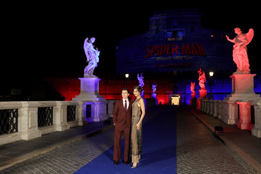 Actors Tom Holland and Zendaya attend the Italian premiere of the film "Spider-Man: Brand New Day" at Ponte Sant'Angelo in Rome, Italy, June 23, 2026. REUTERS/Francesco Fotia