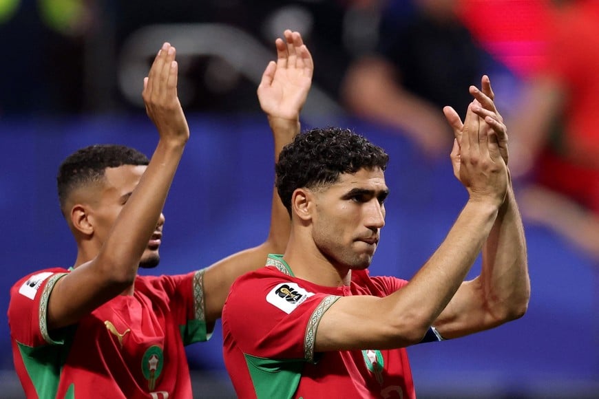 Soccer Football - FIFA World Cup 2026 - Group C - Morocco v Haiti - Atlanta Stadium, Atlanta, Georgia, U.S. - June 24, 2026
Morocco's Achraf Hakimi and Azzedine Ounahi applaud fans after the match IMAGN IMAGES via Reuters/Brett Davis