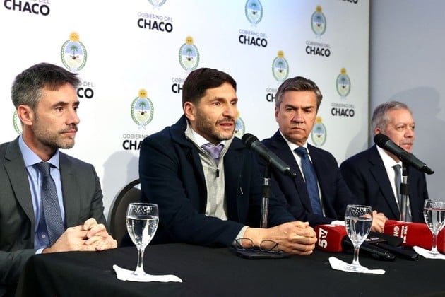 Lamothe, Pullaro, Zdero y Suárez en la conferencia de prensa de cierre del encuentro realizado en Resistencia. Foto: Gobierno de Santa Fe.