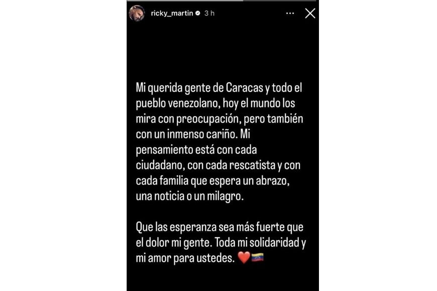 Ricky Martin compartió un mensaje de apoyo para el pueblo venezolano tras los terremotos.