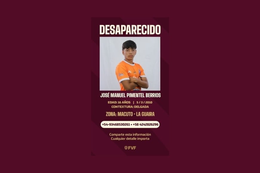 La Federación Venezolana de Fútbol difundió los nombres de los siete jugadores desaparecidos.