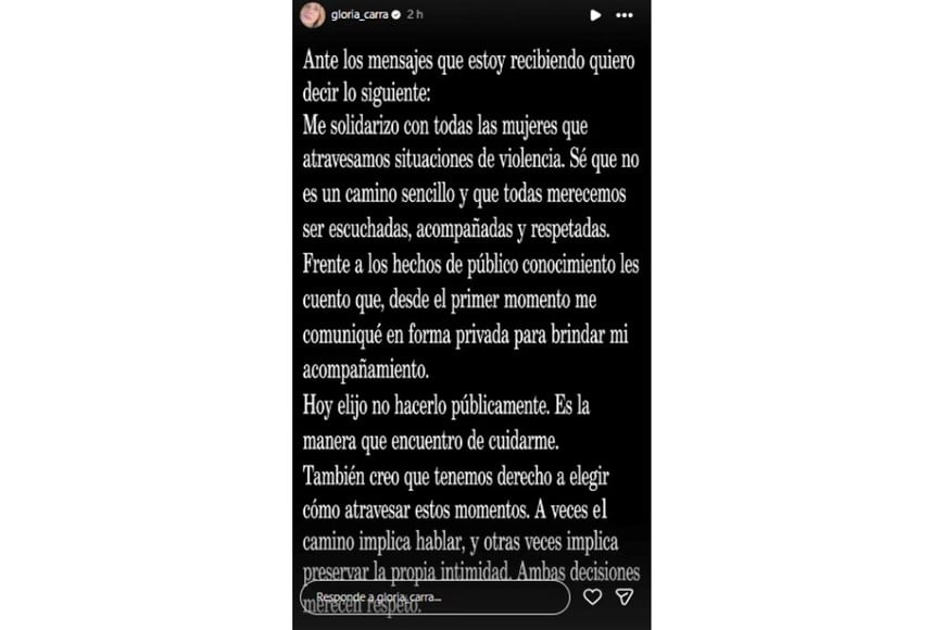 El posteo de Gloria Carrá en Instagram.