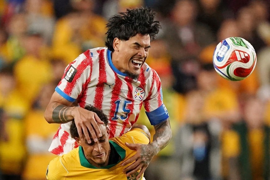 Soccer Football - FIFA World Cup 2026 - Group D - Paraguay v Australia - San Francisco Bay Area Stadium, Santa Clara, California, U.S. - June 25, 2026
Paraguay's Gustavo Gomez in action with Australia's Tete Yengi IMAGN IMAGES via Reuters/David Gonzales     TPX IMAGES OF THE DAY