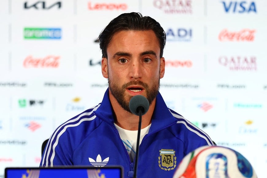 Soccer Football - FIFA World Cup 2026 - Argentina Press Conference - Dallas Stadium, Arlington, Texas, U.S. - June 26, 2026
Argentina's Nicolas Tagliafico during a press conference REUTERS/Hannah Mckay