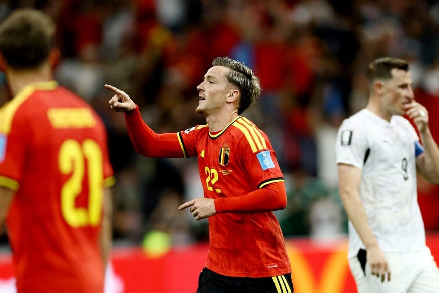 Soccer Football - FIFA World Cup 2026 - Group G - New Zealand v Belgium - BC Place, Vancouver, Canada - June 26, 2026
Belgium's Alexis Saelemaekers celebrates scoring their fifth goal REUTERS/Lee Smith TPX IMAGES OF THE DAY