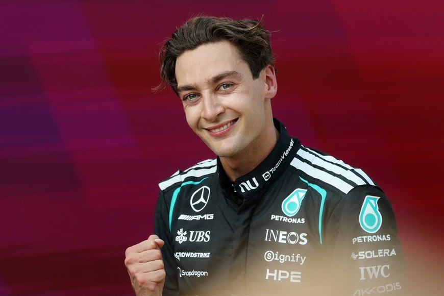 Formula One F1 - Austrian Grand Prix - Red Bull Ring, Spielberg, Austria - June 28, 2026
Mercedes' George Russell celebrates after winning the Austrian Grand Prix REUTERS/Leonhard Foeger
