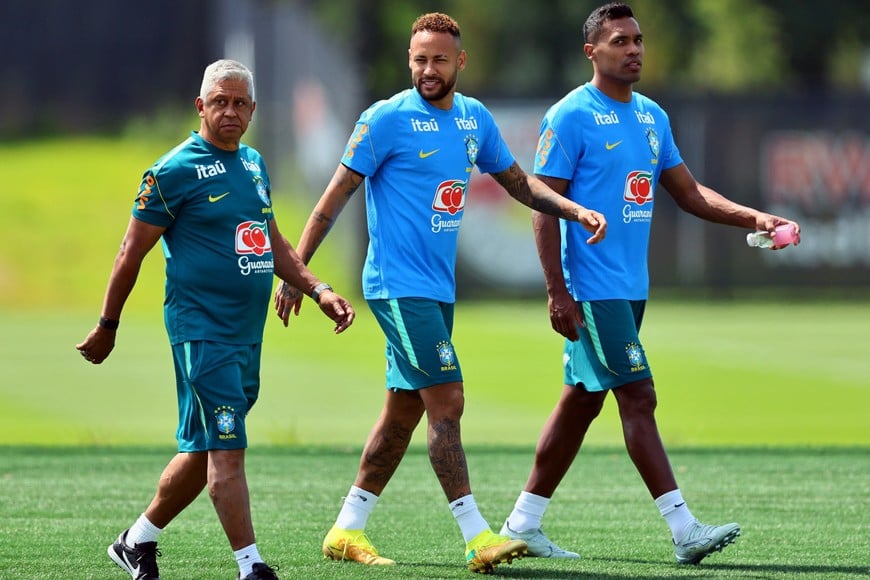 Soccer Football - FIFA World Cup 2026 - Brazil Training - Columbia Park Training Facility, Morristown, New Jersey, U.S. - June 30, 2026
Brazil's Neymar Jr. and Alex Sandro during training IMAGN IMAGES via Reuters/Caean Couto