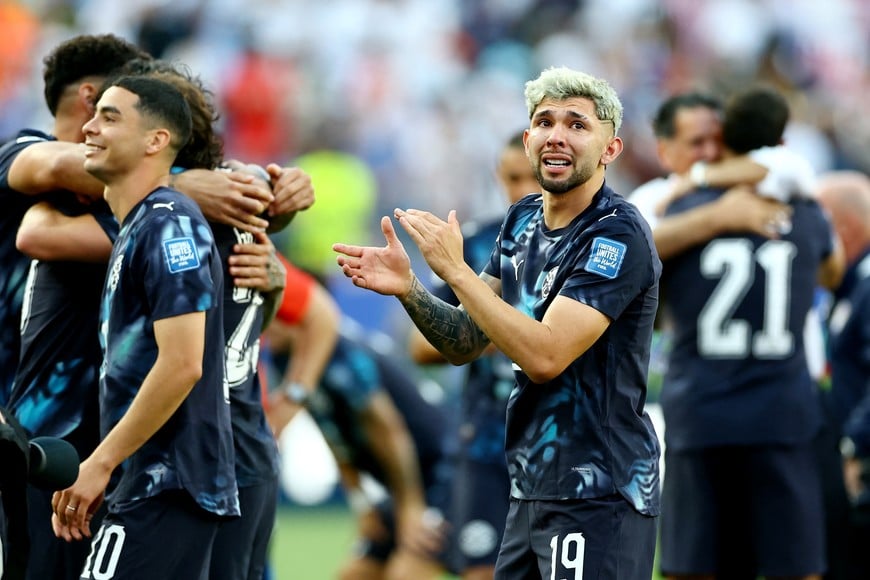 Soccer Football - FIFA World Cup 2026 - Round of 32 - Germany v Paraguay - Boston Stadium, Foxborough, Massachusetts, U.S. - June 29, 2026
Paraguay's Julio Enciso celebrates after the match as Paraguay qualify for the Round of 16 stage of the World Cup REUTERS/Peter Cziborra