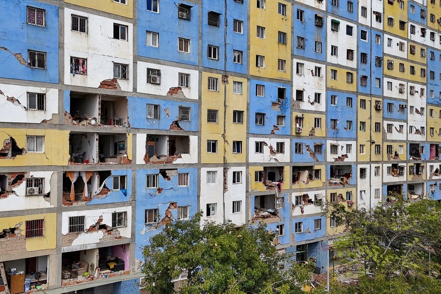 Aerial view of a damaged building in Caraballeda, La Guaira state, Venezuela, on June 30, 2026, following earthquakes. MIGUEL MEDINA/Pool via REUTERS