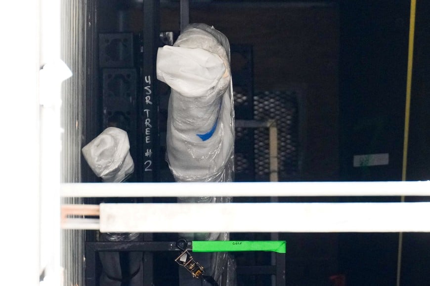 Wrapped items next to a "Golf" and "Tree" label in the back of a truck before being unloaded at Madison Square Garden in New York City, U.S., July 1, 2026. REUTERS/Adam Gray