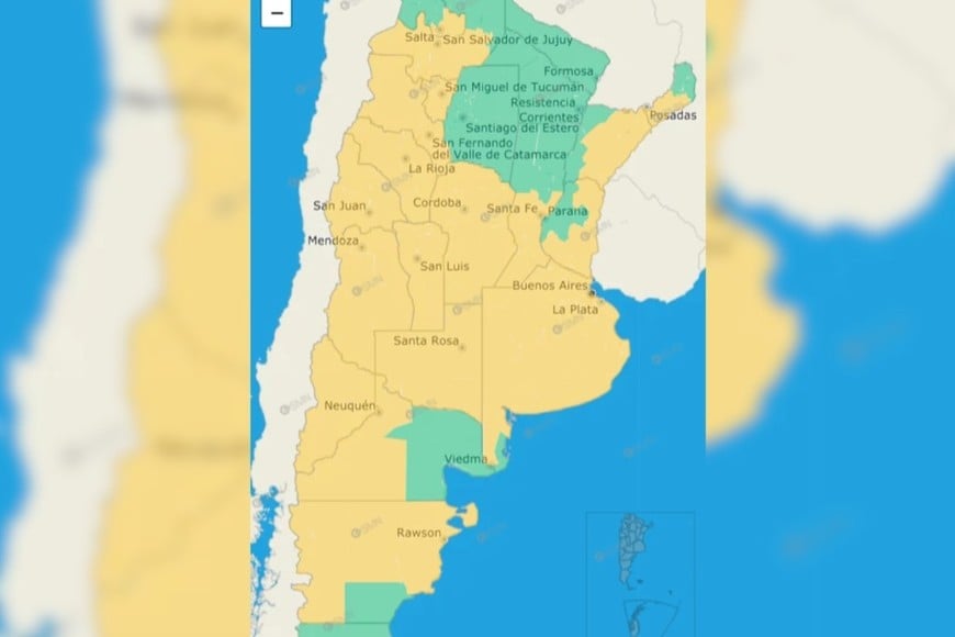 Las zonas bajo alerta amarilla por frío extremo.